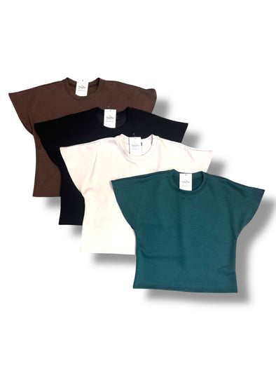 Flared Short Sleeve Scuba Top In 4 Colors