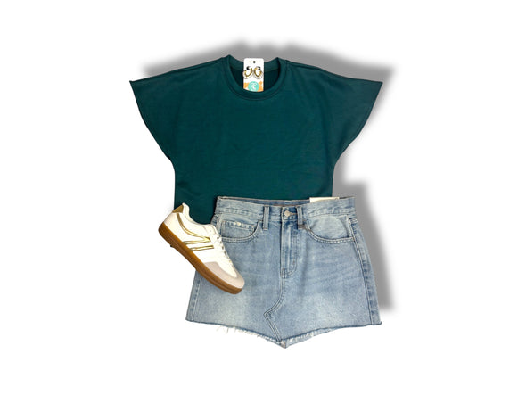 Flared Short Sleeve Scuba Top In 4 Colors