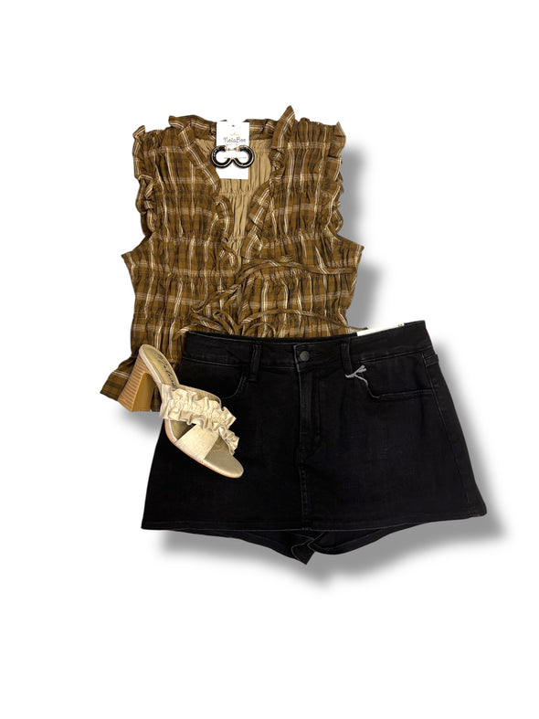 Plaid Smocked Top in Purple and Yellow or Brown and Tan