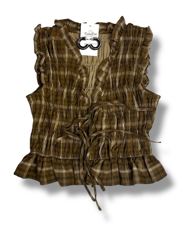 Plaid Smocked Top in Purple and Yellow or Brown and Tan