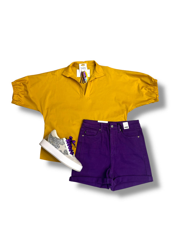 Stand Collar Drop Shoulder Top in 3 Colors (S-3X)