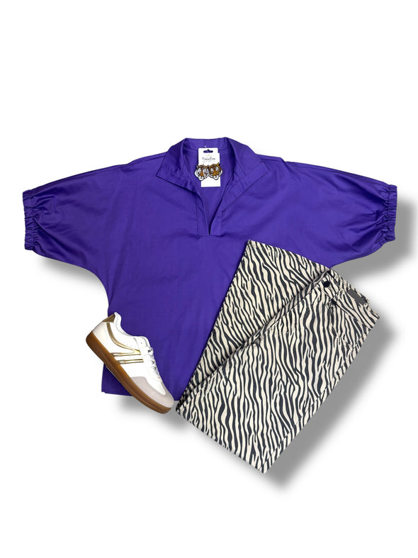 Stand Collar Drop Shoulder Top in 3 Colors (S-3X)