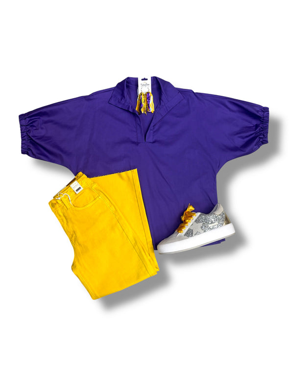 Stand Collar Drop Shoulder Top in 3 Colors (S-3X)