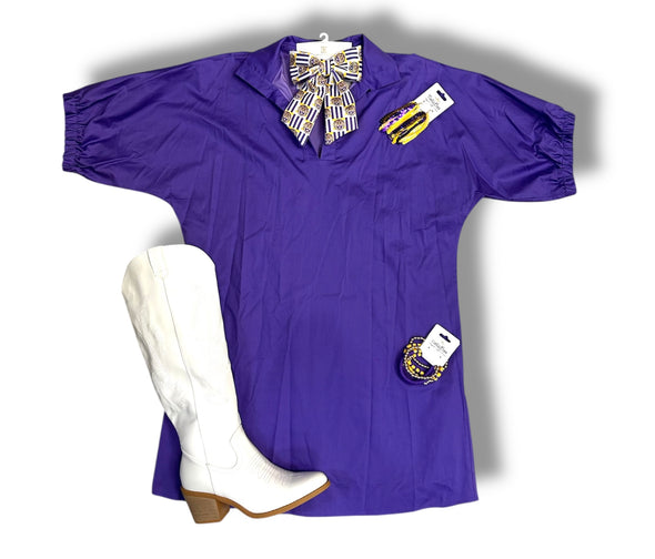 Charlotte Stand Collar Drop Shoulder Dress (S-3X)