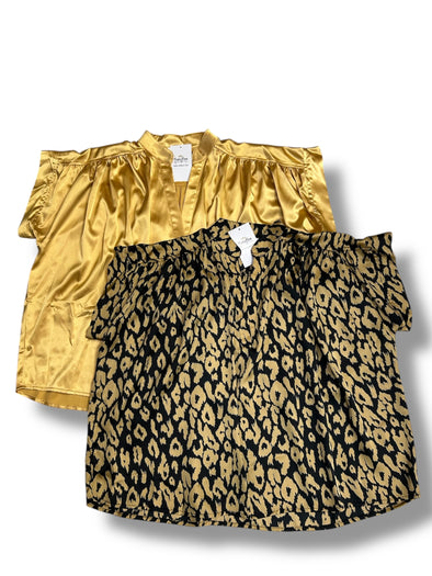 Emerson Placket Shirred Sleeve Band Top in 2 Colors (S-3X)