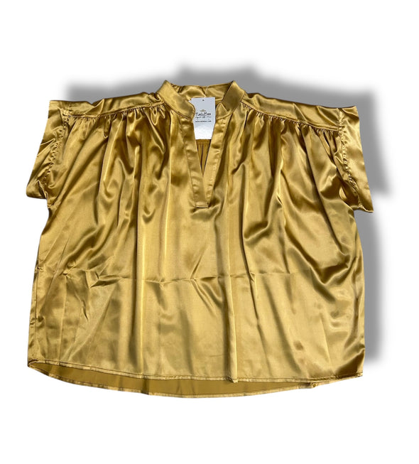 Emerson Placket Shirred Sleeve Band Top in 2 Colors (S-3X)