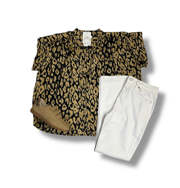 Emerson Placket Shirred Sleeve Band Top in 2 Colors (S-3X)