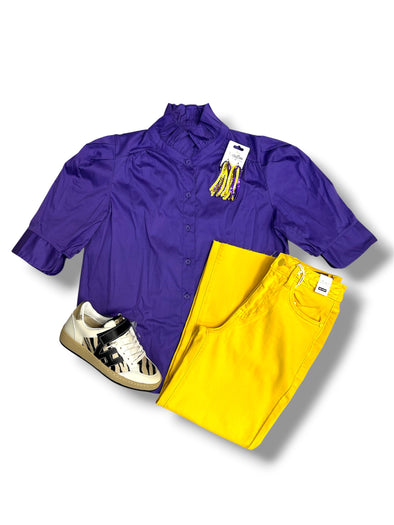 Ruffled Collar Puff Sleeve Top