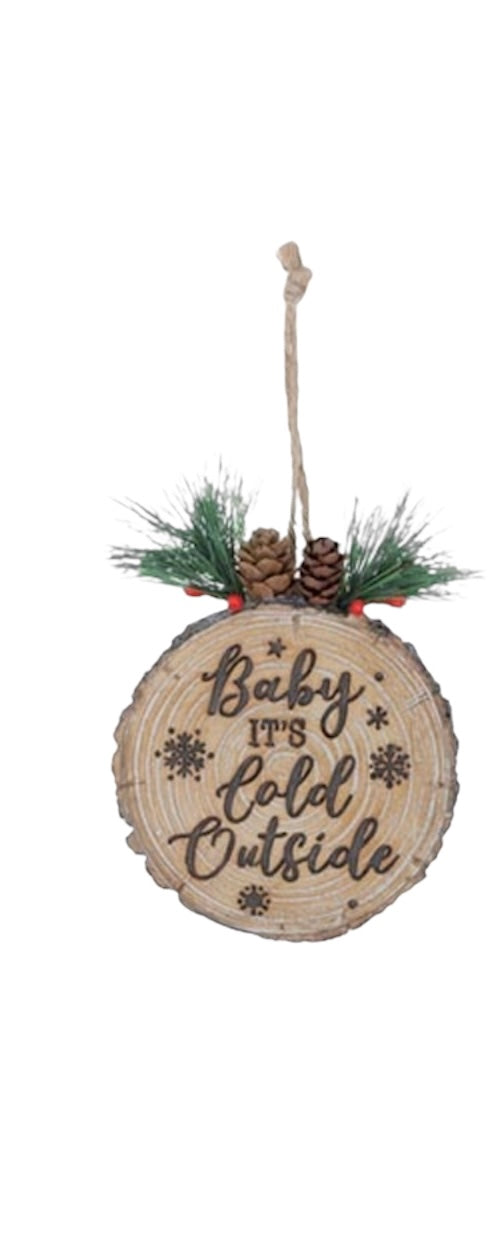 Resin Wood Disc Christmas Saying Ornaments in 3 Options