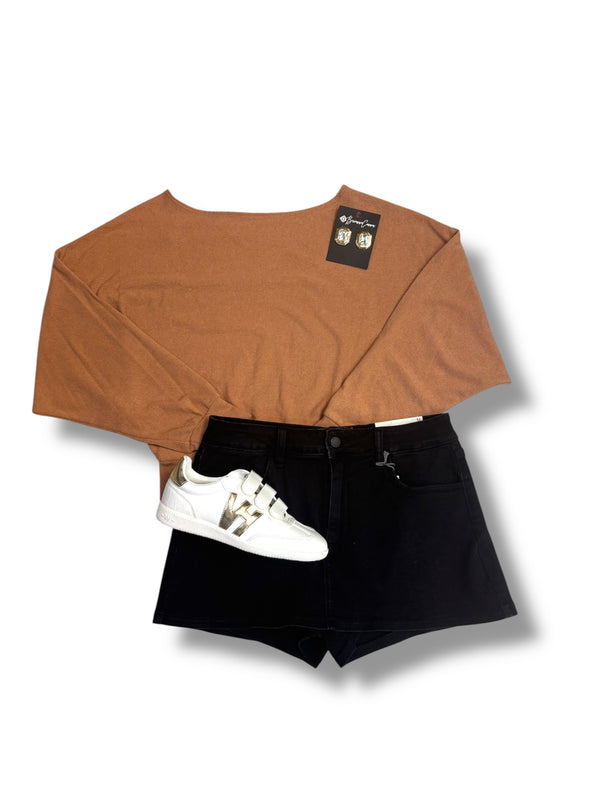 Boatneck Dolman Sleeve Knit Top