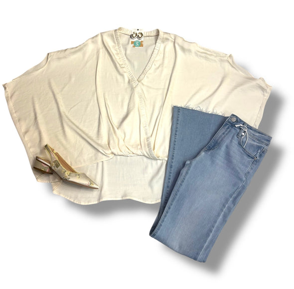 Satin Elastic Wrap Blouse