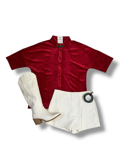 Prim Button Up Velvet Top