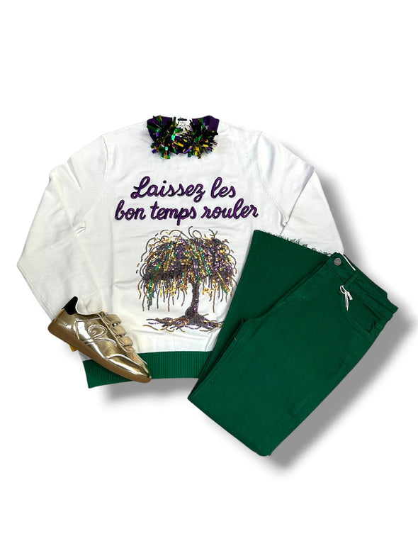 Mardi Gras Bead Tree Sequin Embroidery Sweater