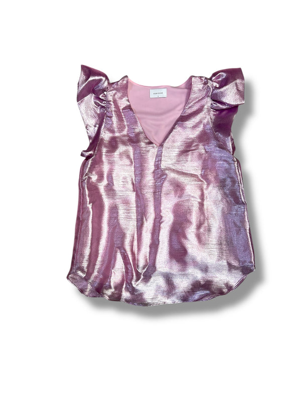 Organza Ruffle Sleeve V Neck Top in 4 Colors