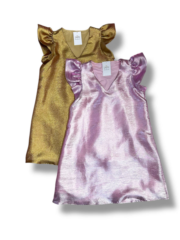 Organza Ruffle Sleeved V Neck Dress in 2 Colors