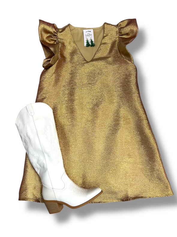 Organza Ruffle Sleeved V Neck Dress in 2 Colors