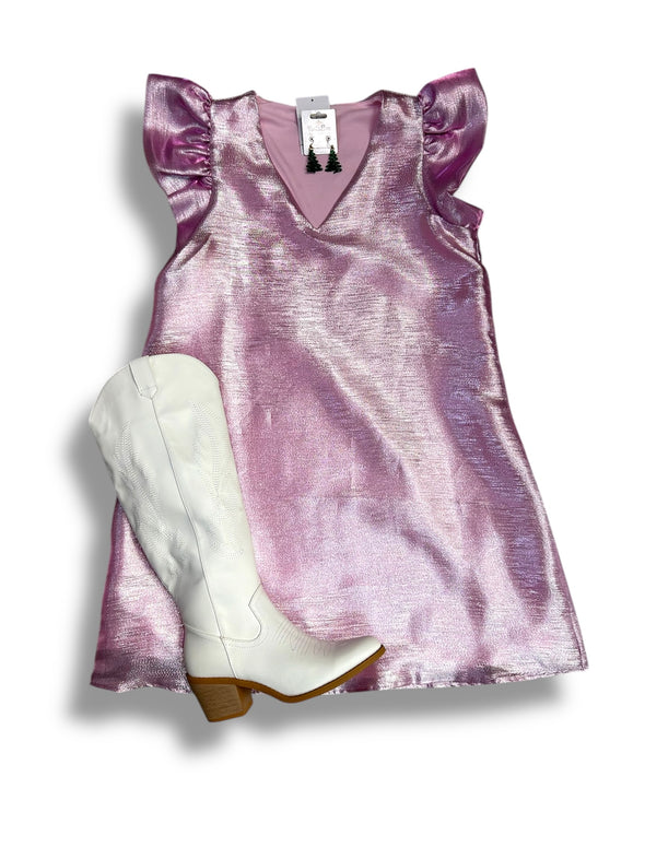 Organza Ruffle Sleeved V Neck Dress in 2 Colors