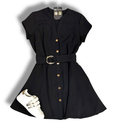 Short Sleeve Button Down Belted Mini Dress
