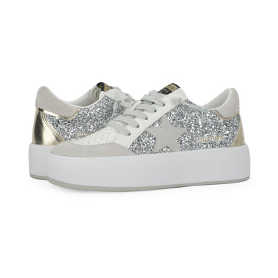 Vintage Havana Ream White Laced Silver Glitter Wedged Low Top Sneaker