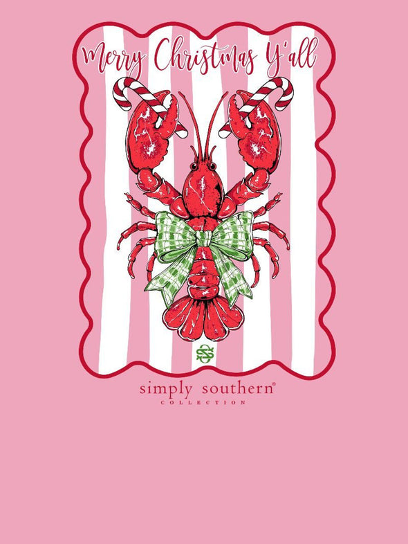 Adult Pink Merry Christmas Yall Lobster Tee (S-XXL)