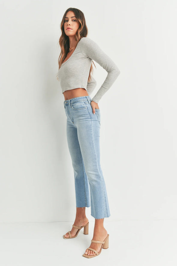 High Rise Denim Tonal Crop Flare Jeans In 6 Color Washes