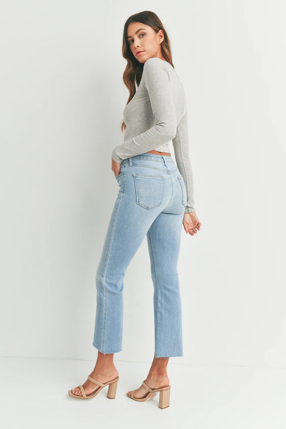 High Rise Denim Tonal Crop Flare Jeans In 6 Color Washes