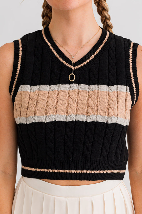 V Neck Sleeveless Cable Sweater Top