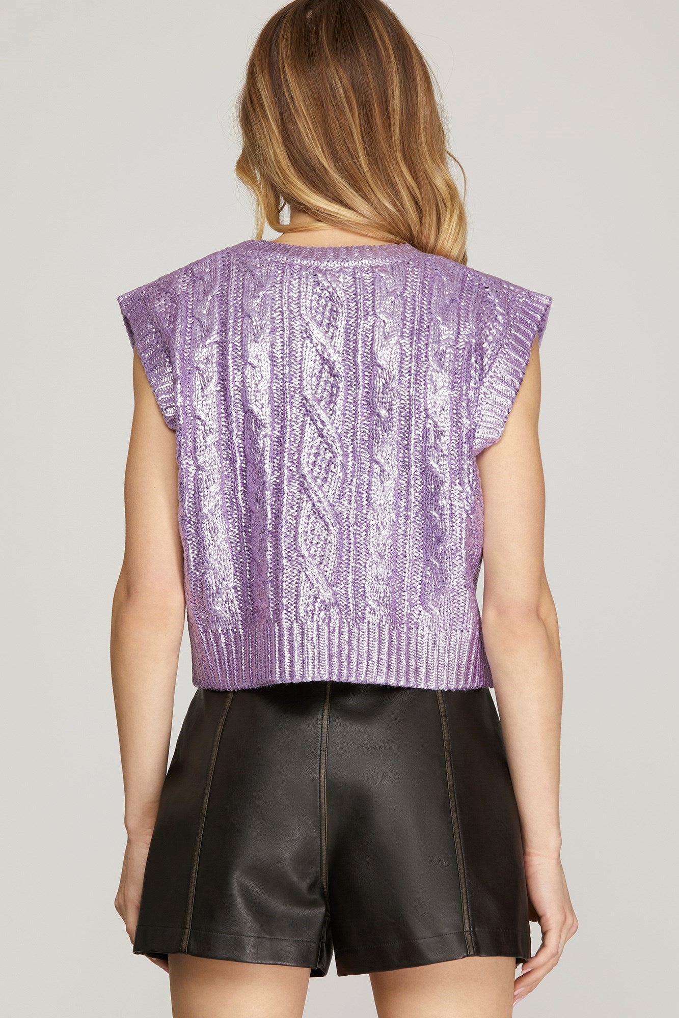 Sleeveless Cable Knit Metallic Crop Sweater In 3 Colors