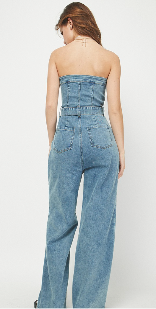 Modphy 2023 Strapless Jean Jumpsuit For Ladies With Multi Pockets,  Perforated Waist, Wide Leg, And Denim Bra For Women Slimming Spicy Girl  Style Streetwear From Bei04, $59.1 | DHgate.Com