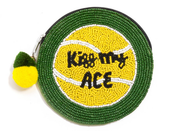 Beaded Kiss My Ace Tennis Ball Coin Pouch