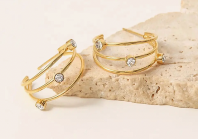 Triple 18k Gold Plated CZ Huggie Earrings