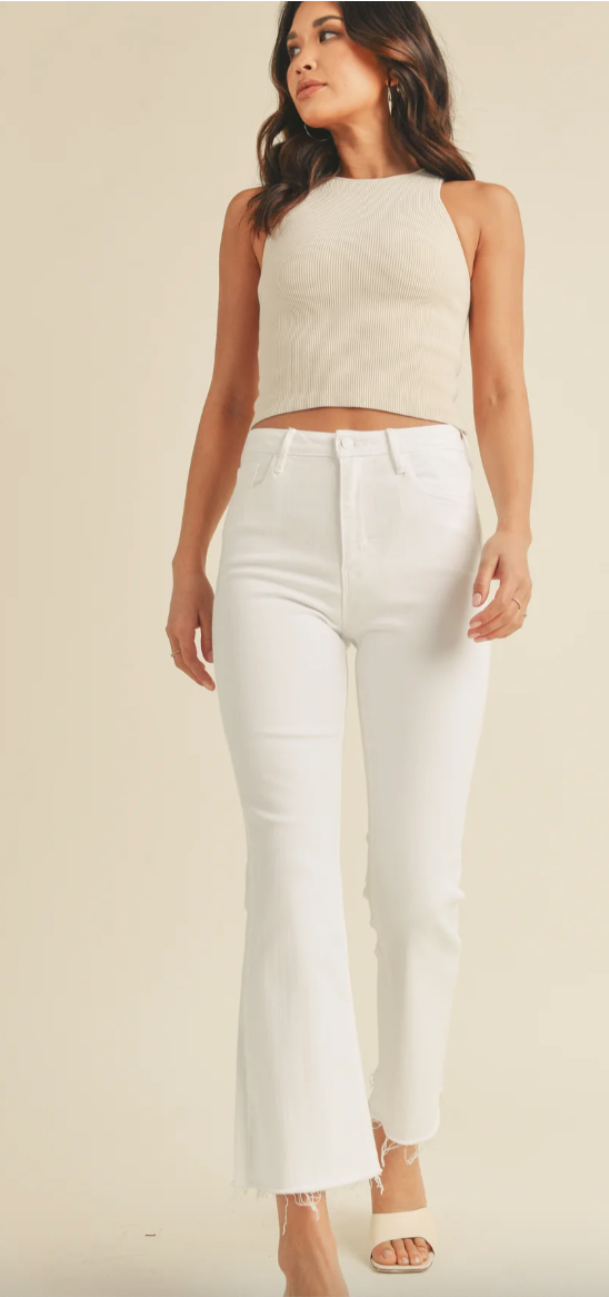 High Rise Tonal Crop Flare Jeans In 4 Color Washes