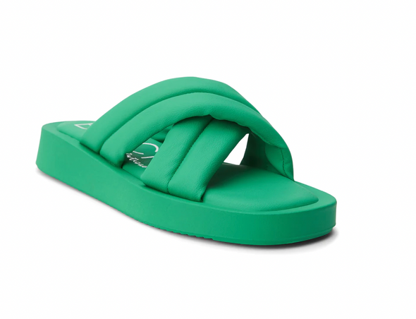 Piper Slide Sandal in White Green and Black