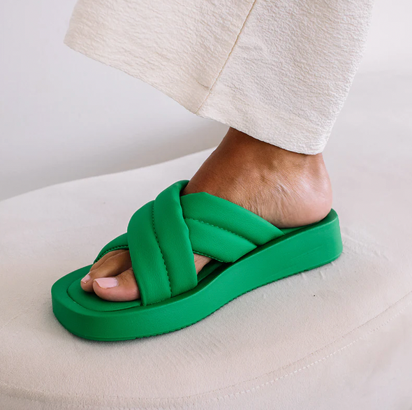 Piper Slide Sandal in White Green and Black