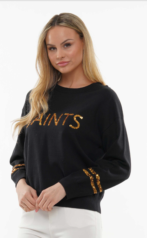 Sequin Saints Knit Top In Black Or White
