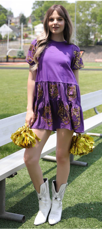 Purple And Gold Sequin Tiger Dress