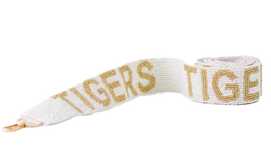 White And Gold Tigers Beaded Purse Strap