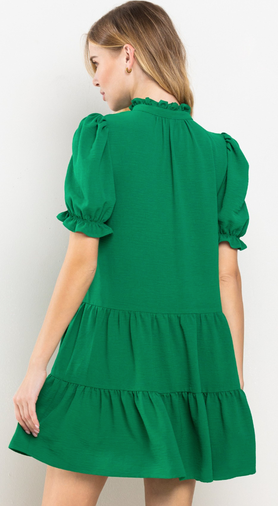 Button Up Swing Dress In Green Or Purple