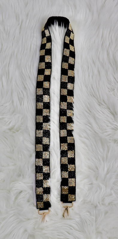 Checkered Gold and Black Beaded Strap