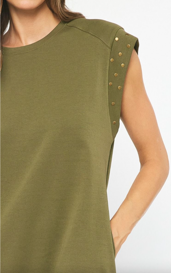 Solid Short Sleeve Dress With Stud Detail In 3 Colors
