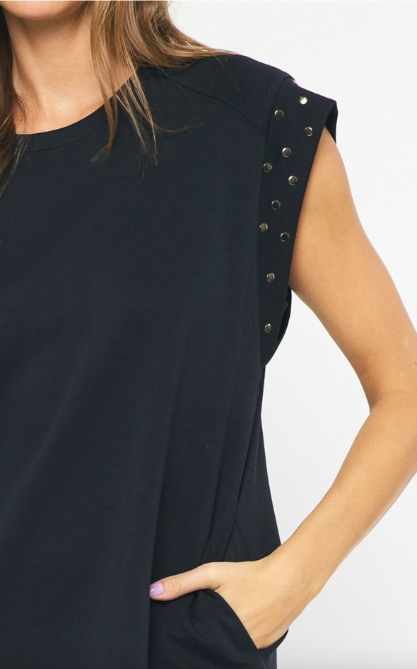 CURVY Solid Short Sleeve Dress With Stud Detail