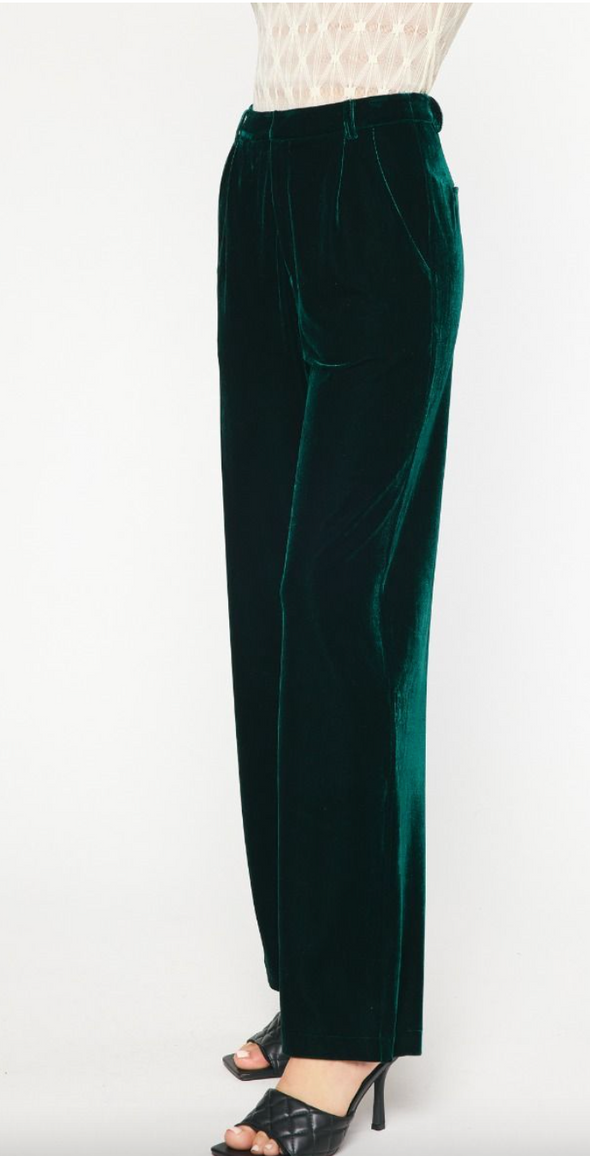 Velvet High Waisted Pants In Hunter Green Or Fuchsia