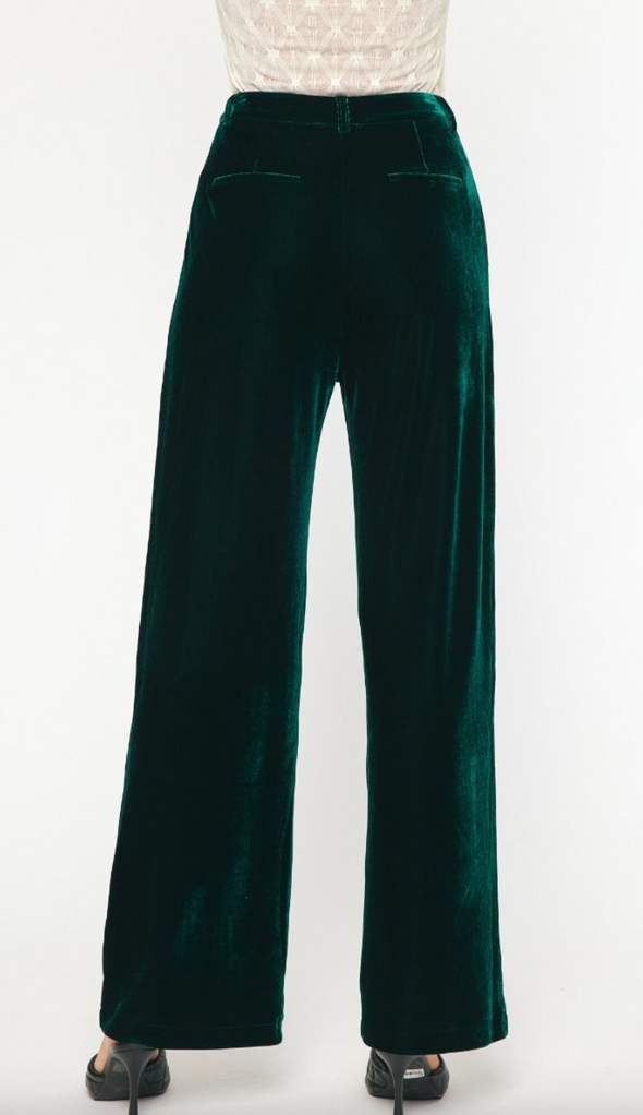 Velvet High Waisted Pants In Hunter Green Or Fuchsia