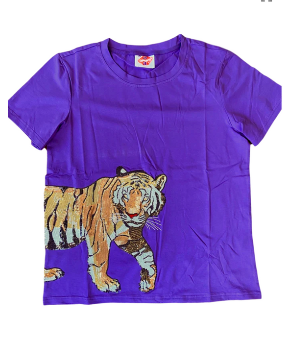 Wrap Around Purple Sequin Tiger Tee