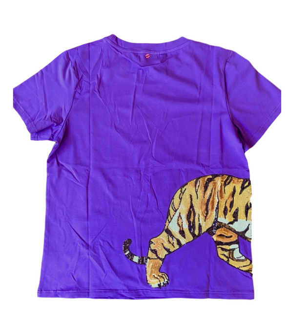 Wrap Around Purple Sequin Tiger Tee (S-XXL)