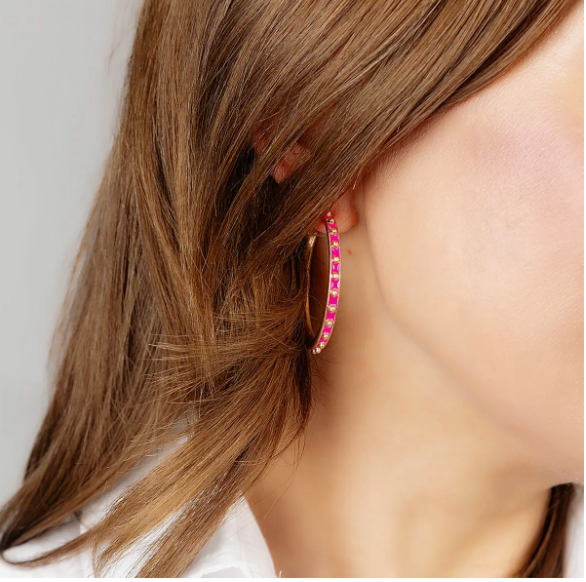 Aubrey Enamel Studded Metal Hoop Earrings in Three Different Colors