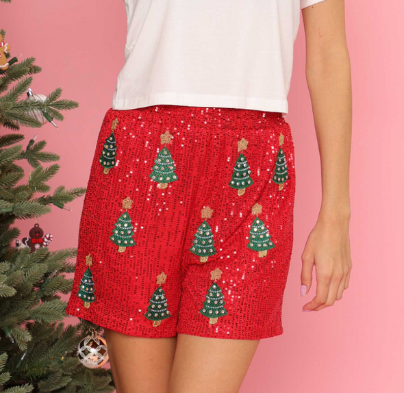 Sequin Christmas Tree Shorts