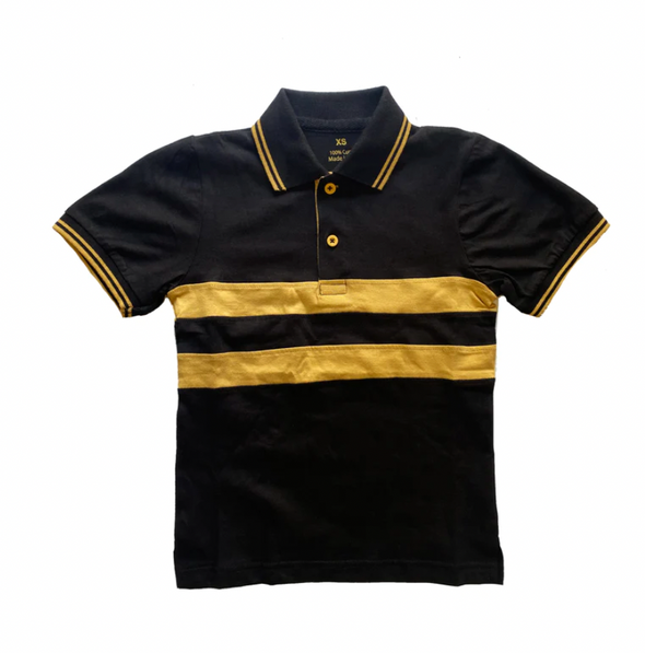 Black and Gold Youth Short Sleeve Chest Stripe Shirt
