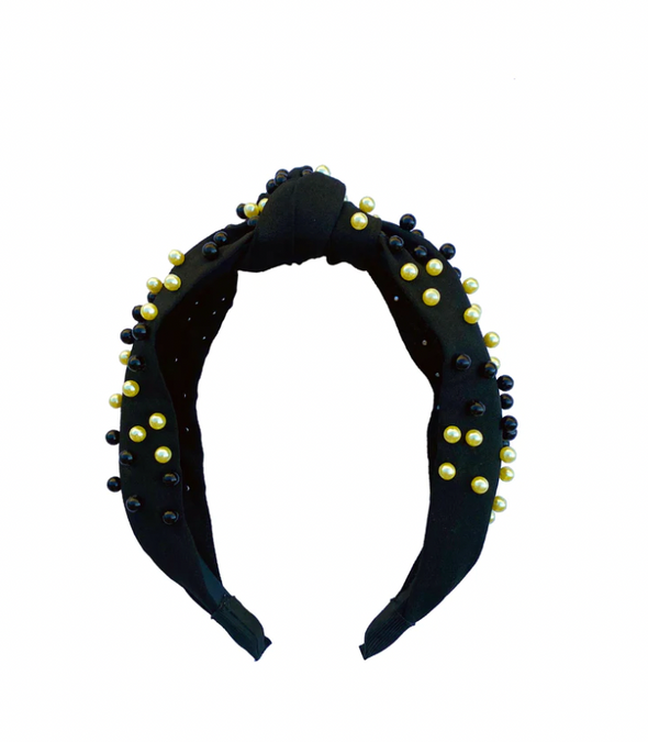 Pearl Headband in Black or White with Black and Gold Pearls