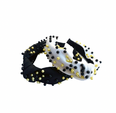 Pearl Headband in Black or White with Black and Gold Pearls